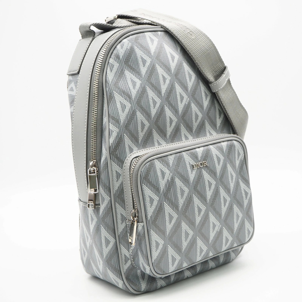 Christian Dior CD Diamond Rider Sling Bag Body Canvas Leather Handbag Gray